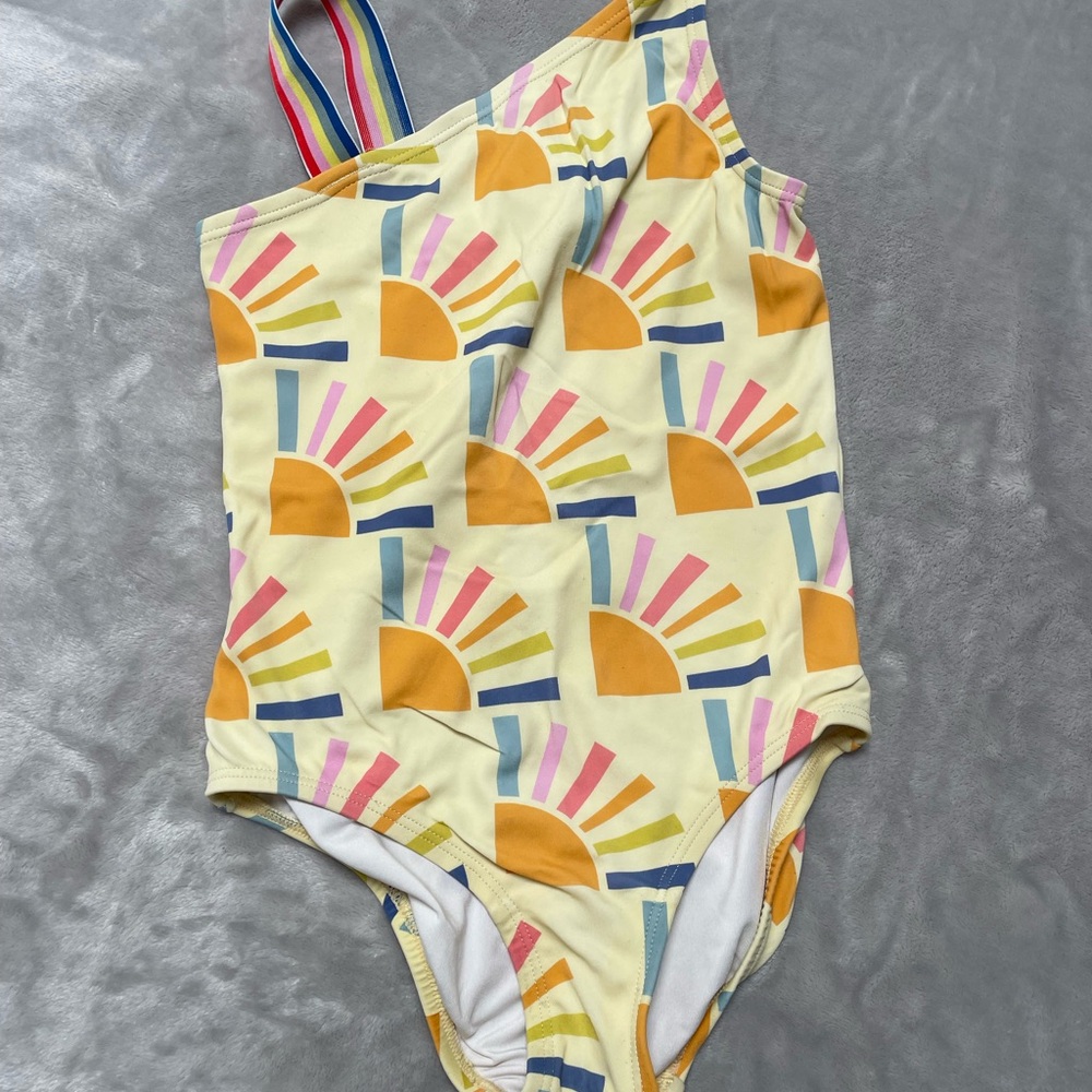 Hanna Andersson One-Shoulder Swimsuit with Sunburst Design